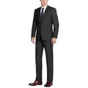 Verno 508-1 Men's 2-Piece Notch Lapel 100% Wool Suit in Black New With Tags